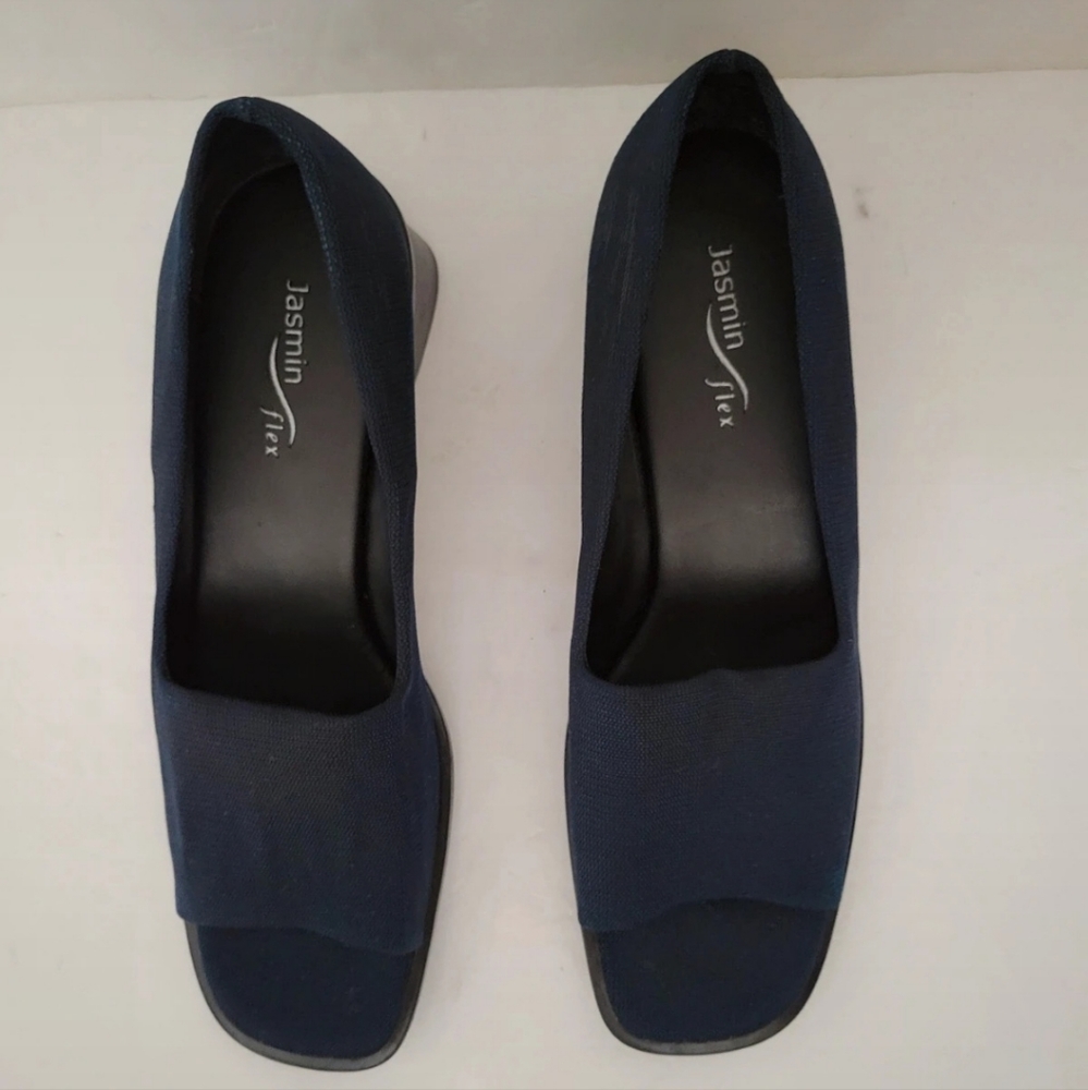 Navy open toe slip on oxfords 11M